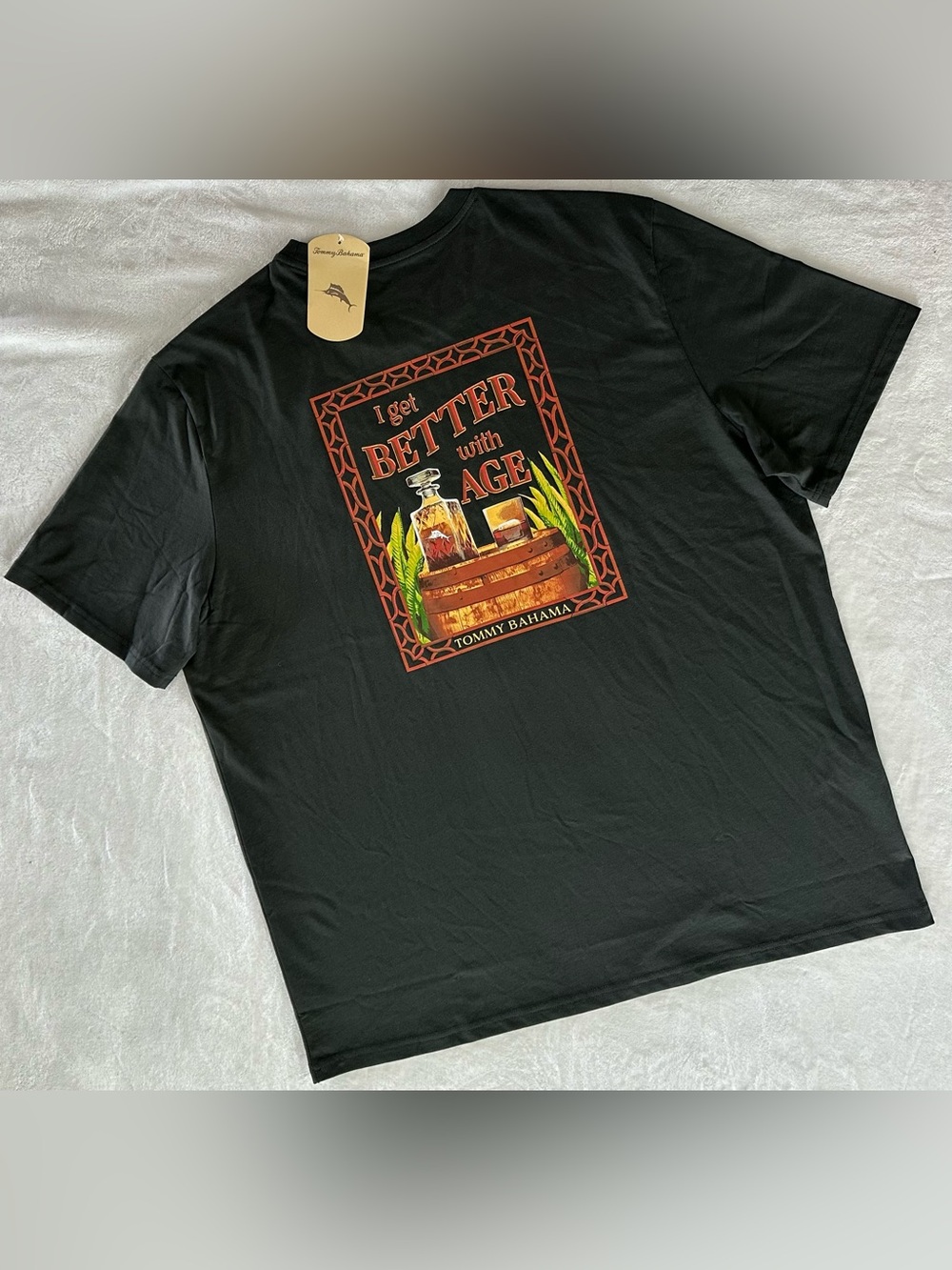 Tommy Bahama Men’s I GET BETTER WITH AGE T-shirt XL Gray NWT Whiskey Bourbon